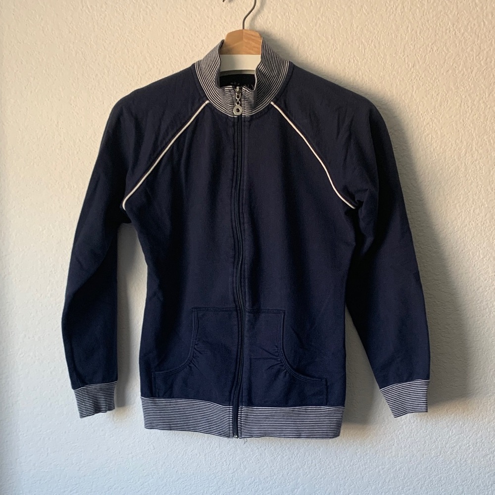 New York Laundry Navy Zip Up Jacket with Stripes Trim
